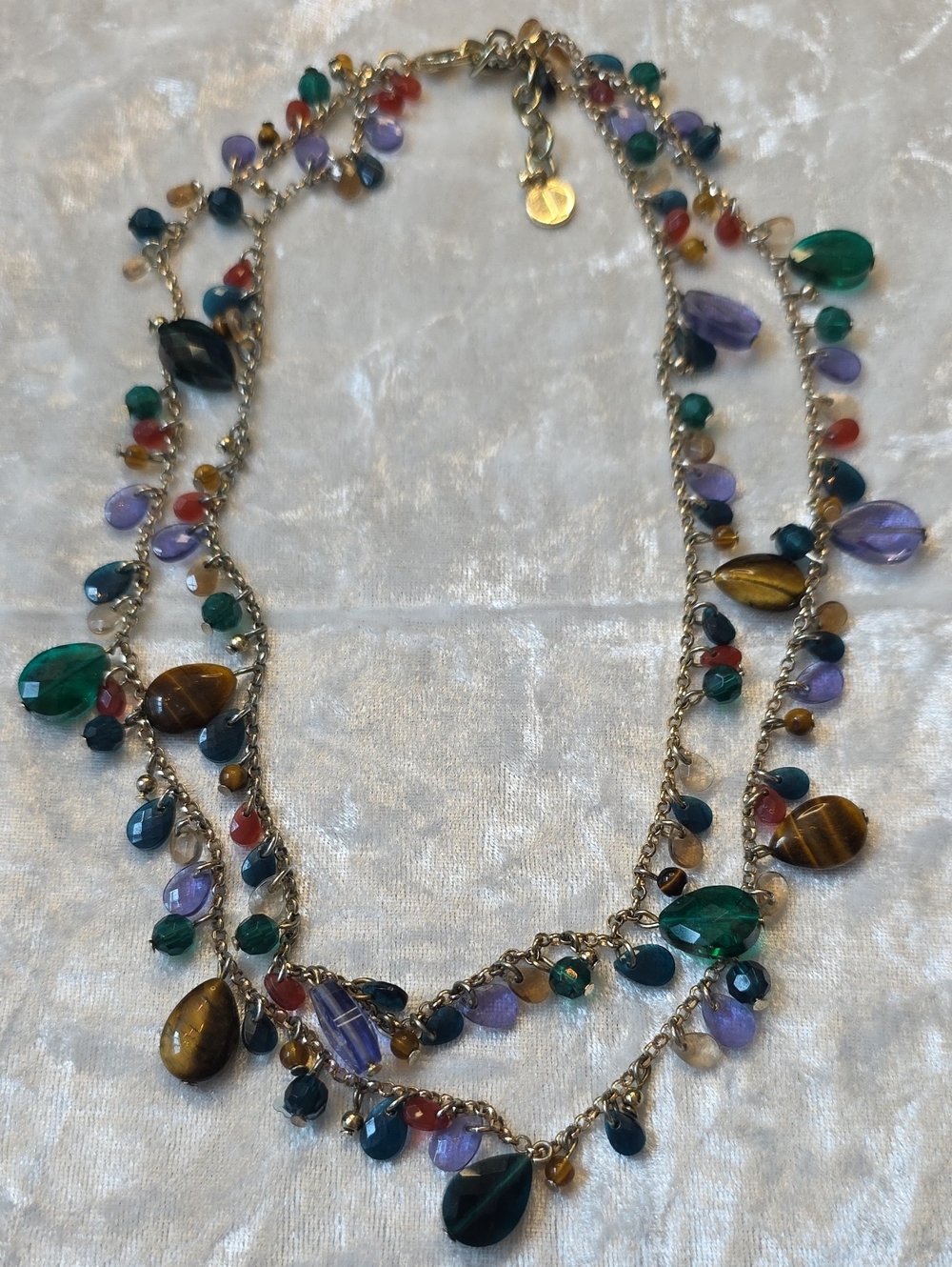 Talbots Multi-Gem Teardrop Layered Necklace in Green, Purple, Blue, Brown, Red
